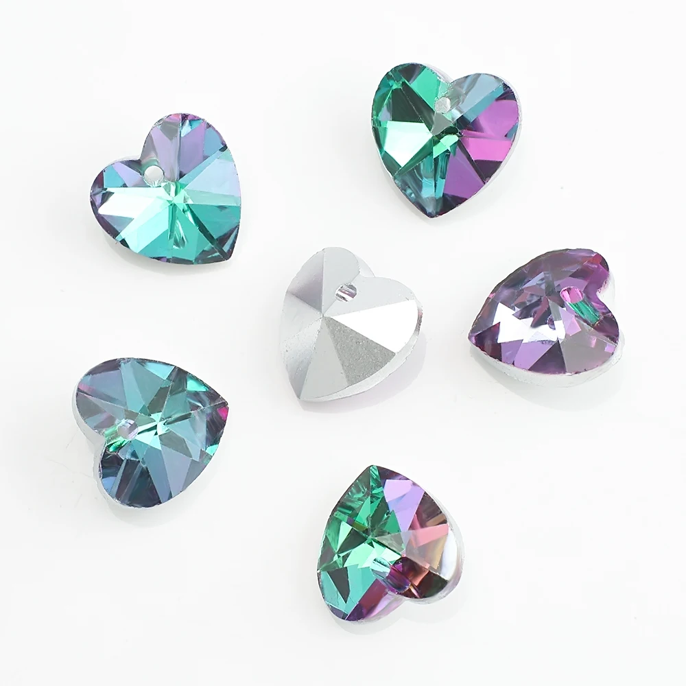 10/14/18mm Love Heart Pendants Austria Glass Beads Charms Gems Crystal for Fashion Women DIY Jewelery Making Earring Necklace