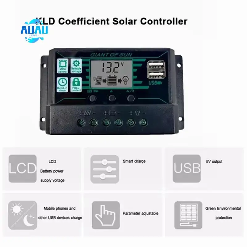 

AUAU-Solar Charge Controller 12V 24V Solar Panel PV Controller For Lifepo4 Lithium GEL Lead Acid Battery