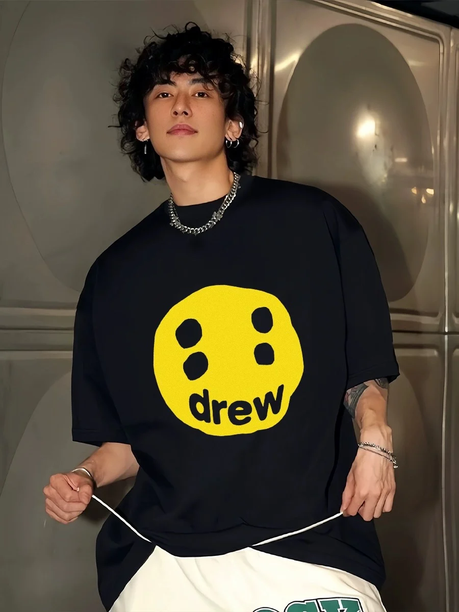 Drew House Four Eyes Smiley Face Print T Shirt Men Women Oversized Graphic Cotton Tee Hip Hop Streetwear Casual Short Sleeve Top