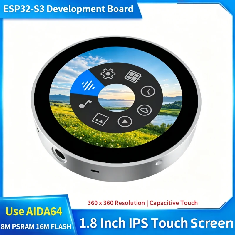 EPS32 S3 1.8 Inch Voice Chat Display Round LCD WIFI AIDA64 Secondary Screen /Video MP3 /Photo /DeepSeek AI