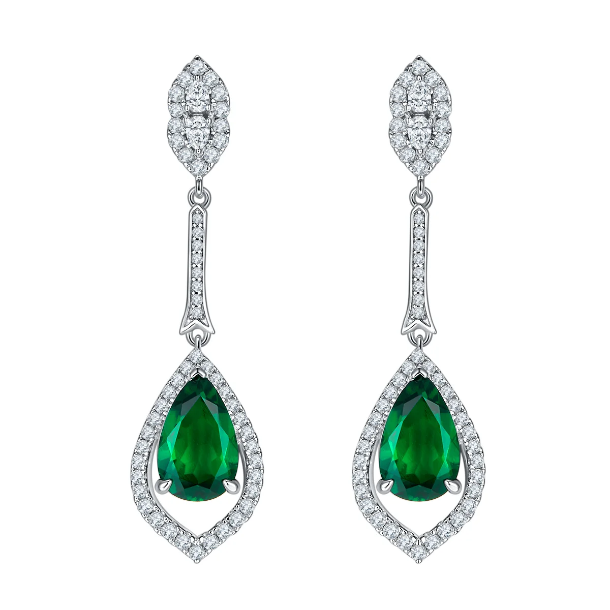 ZHUANGYEE Synthetic (lab Created) 3.4CT Pear Cutting Emerald 925 Sterling Silver Stud Earrings Drop Luxury Wedding Small Gifts