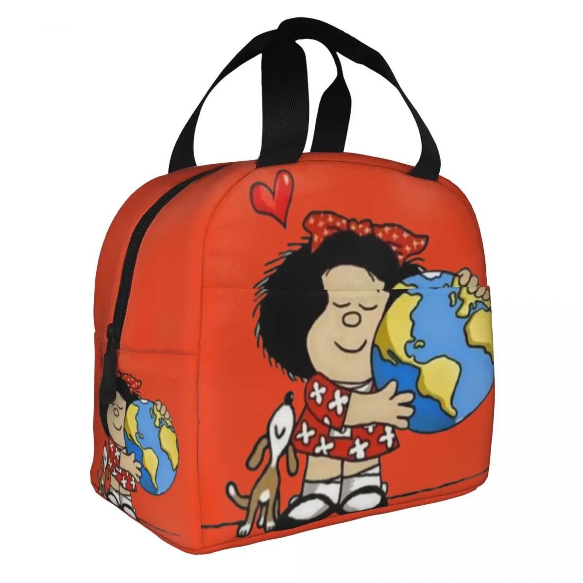 Mafalda The World And Her Puppy Bolsas de almuerzo aisladas Bolsa térmica Contenedor de comida Bolsa portátil Fiambrera Bolsas de comida al aire libre