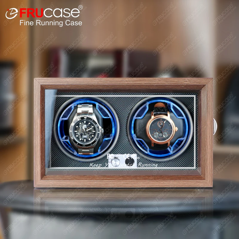 FRUCASE Wooden Watch Winder for Automatic Watches 4 Rolex Box Jewelry Display Collector Storage Wood grain with light