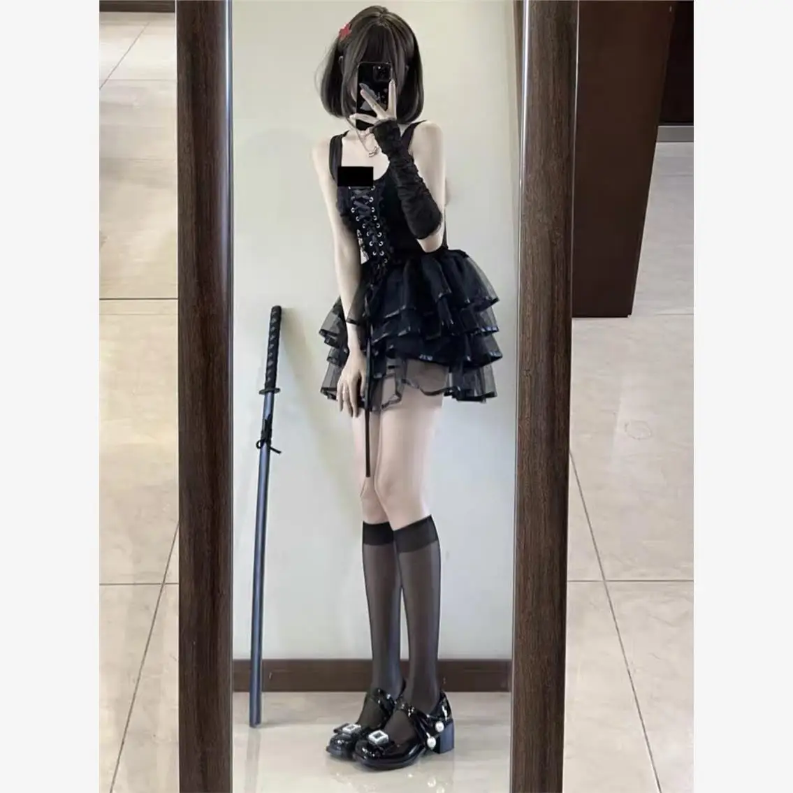 Costume gothique k loween, conception de sangle de sous-culture, taille supérieure cintrée, jupe gâteau de princesse, ensemble de t-shirt Long Sve Dr