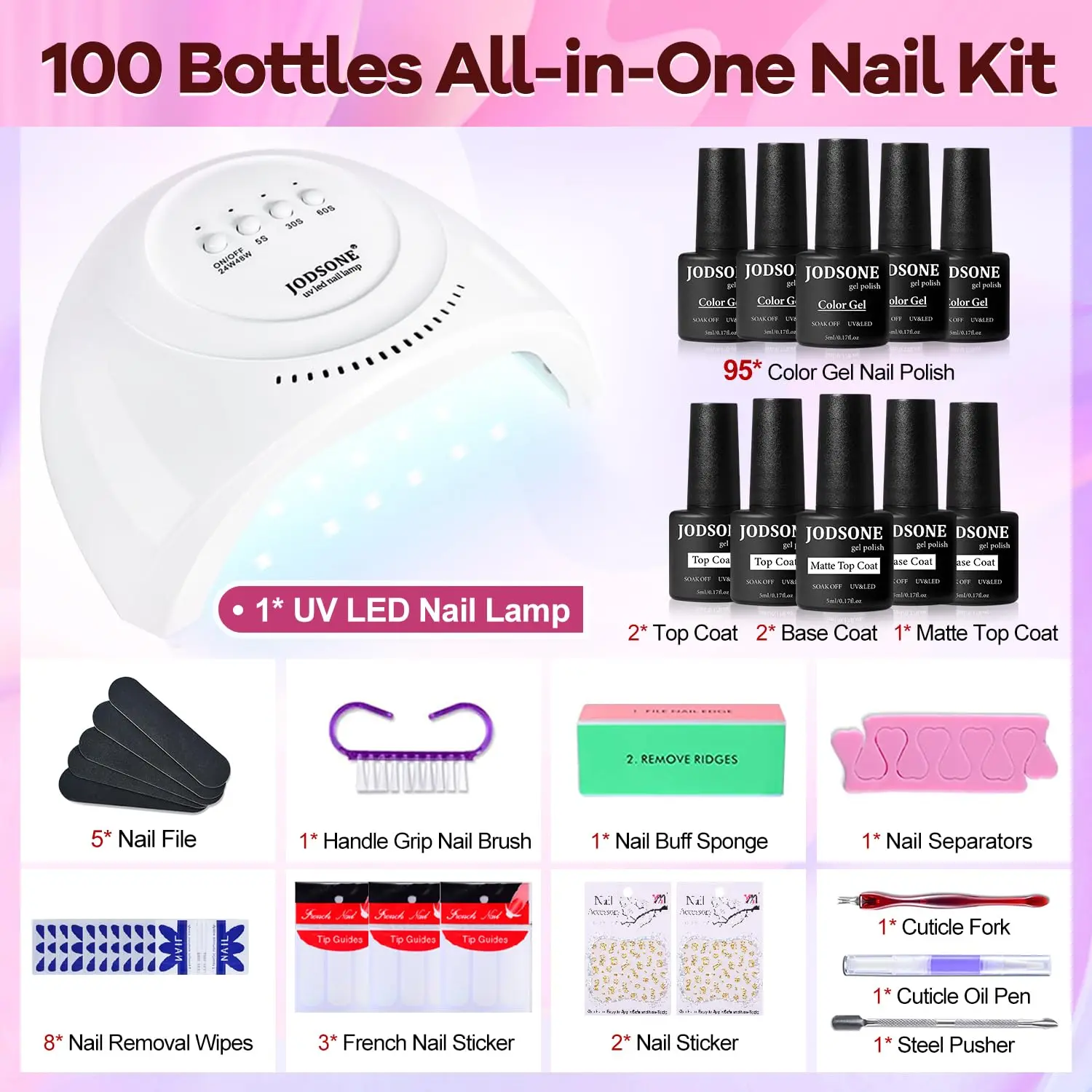 100 PCS Gel Nail Polish Starter Kit with UV Light, 95 Colors Including Macarons and Dark Shades, Long-Lasting Shine
