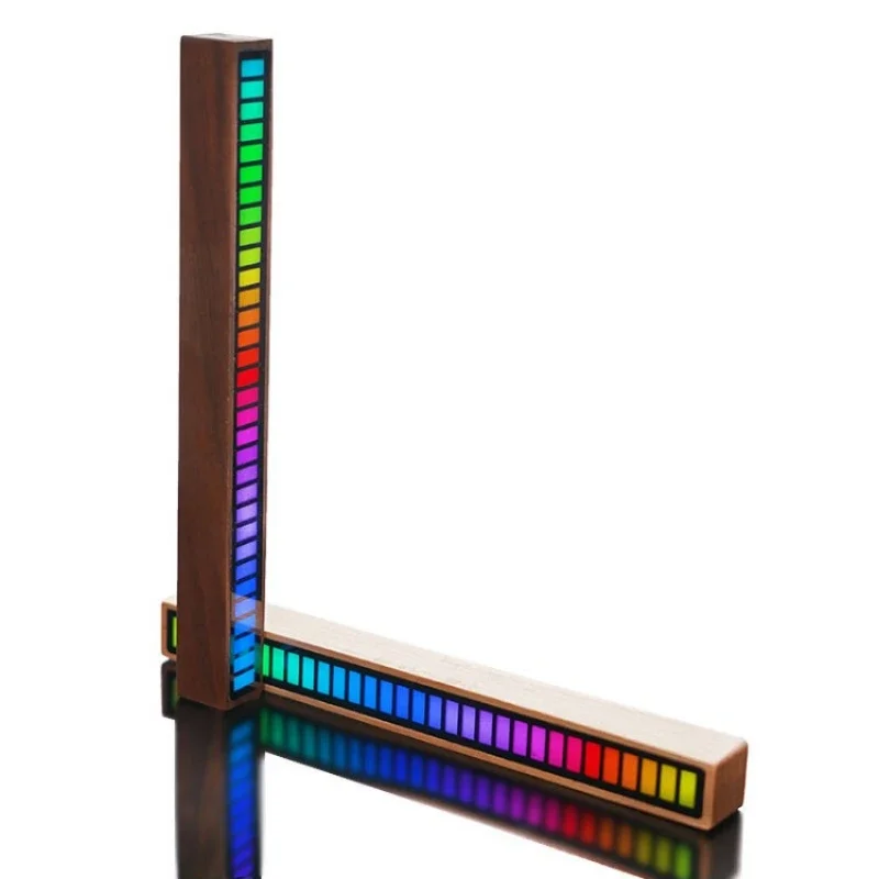 1PCS Walnut Wood  RGB Atmosphere Light Pickup Esports Computer Desktop Voice Control Music Sound Rhythm Car Audio Sound