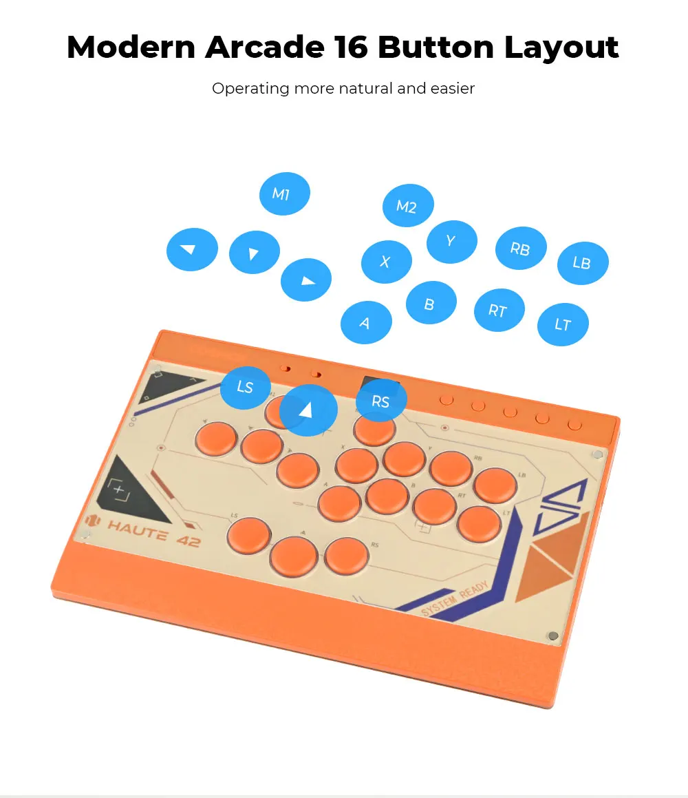 Haute42 C16 Orange Magnetic Hitbox Leverless Controller Fightstick For PC/ PS4 / PS5 Button Rim Stickless Arcade Stick Hitbox