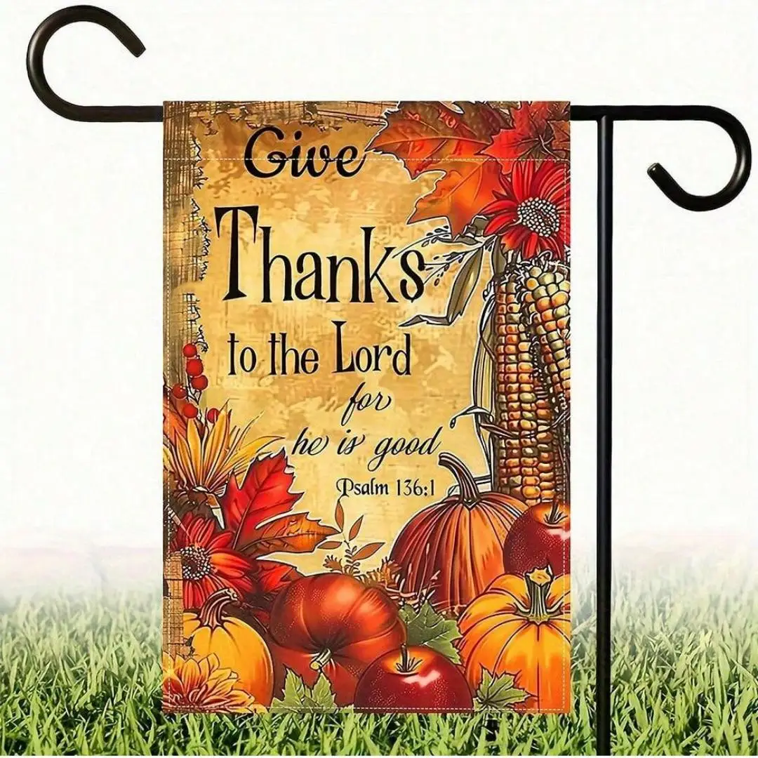 Thanksgiving-themed Garden Flag - Double-sided print, Thanksgiving pumpkin and autumn design, seasonal outdoor holiday decor