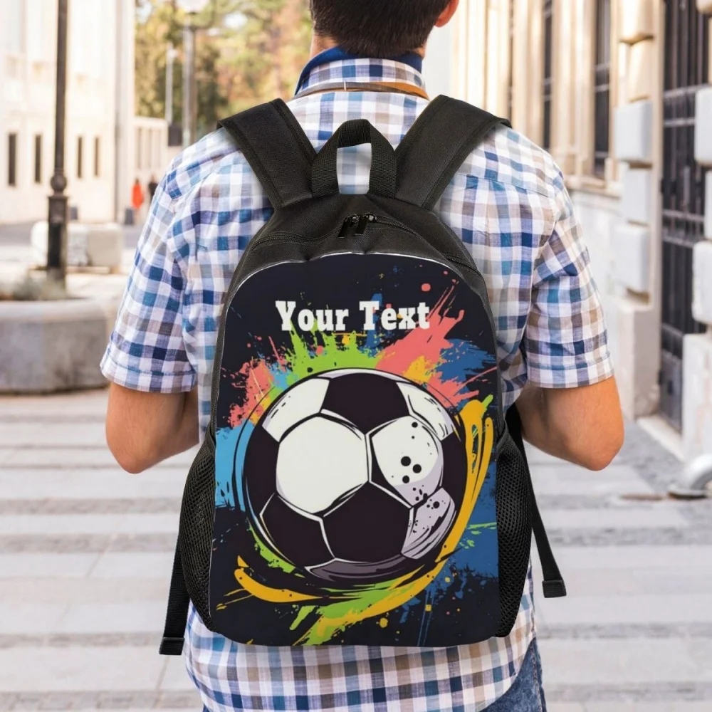 

Custom Football Soccer Paint Backpack with Your Text, Personalized Sport Backpack Add Name, Customized Laptop Bag for Man