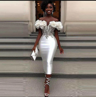 Fashionable Classi Satin Prom Dresses for Women Rhinestones Pleat Sheath Off the Shoulder Tea Length Vestidos De Gala Customise