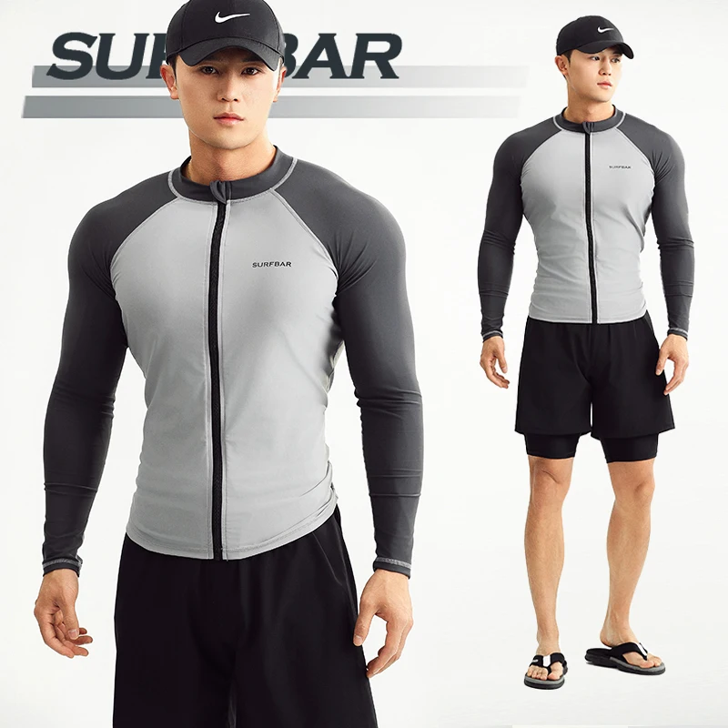 SAILBEE Men's UV Sun Protection Long Sleeve Rash Guard Wetsuit Swimsuit Top Diving Suit Men Split Long-Sleeved Trousers Sunscree