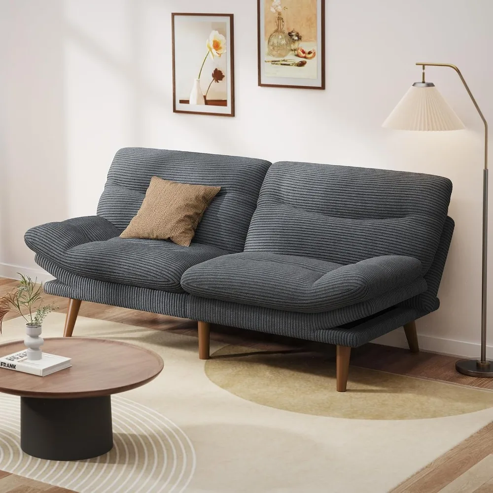 

Convertible futon sofa bed, 66 corduroy futon sofas with adjustable backrest and armrests, foldable sleeper sofa