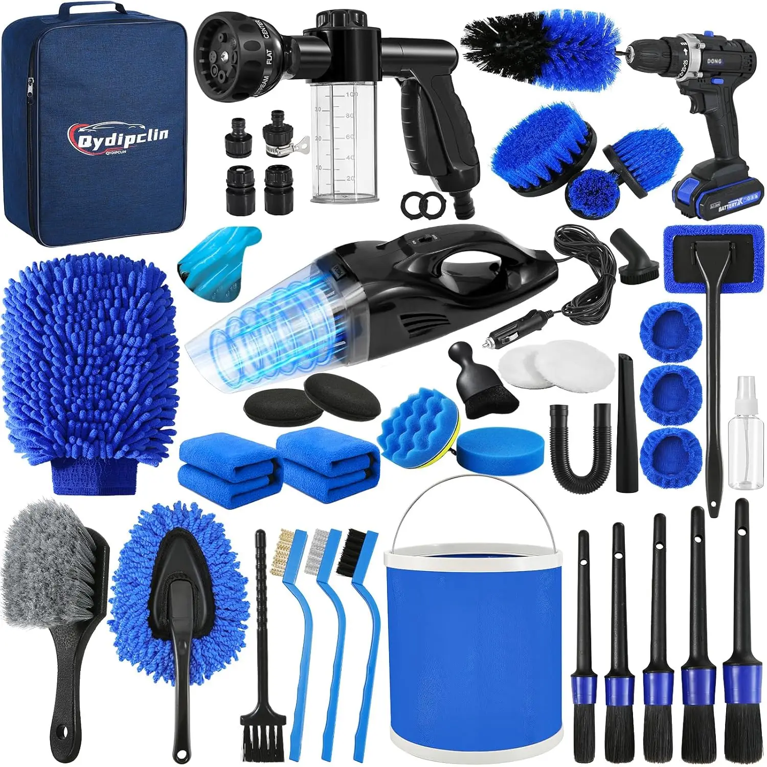 

45-Piece Car Detailing Kit with Vacuum, Foam Gun, Brushes for Interior Exterior Wheels