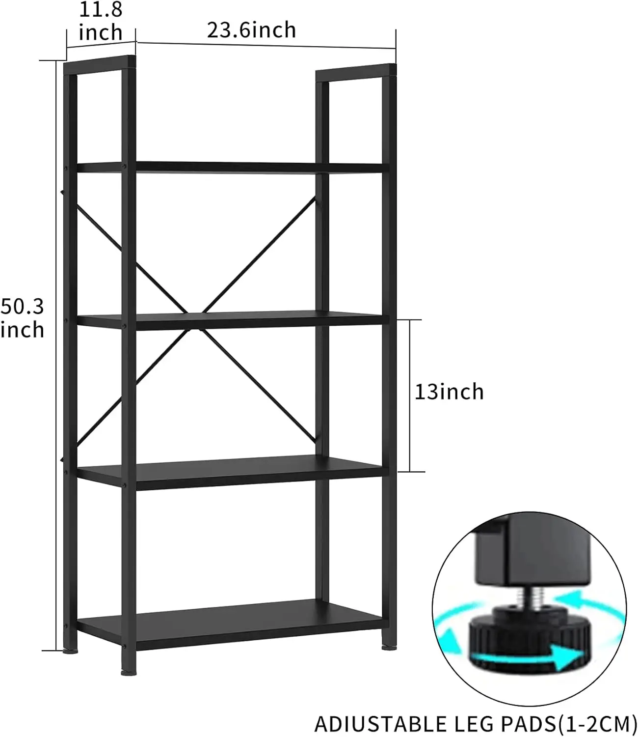 Vermess Book Shelf Black, 4-Tier 24 Inch Bookshelf Shelving Unit, Wood Bookcase With Open Shelves, Industrial Standing Storage