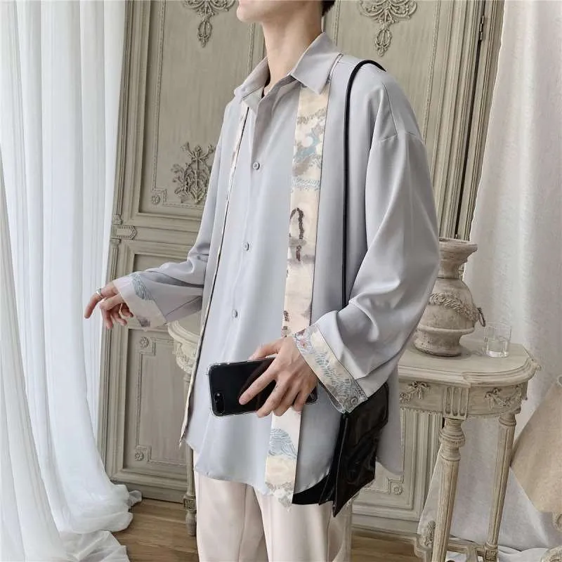 

Мужская одежда Fairy Design irt Haome Hong Kong Sle Loose Fit Long Sve Casual irt из тонкого материала, летняя одежда для повседневного использования