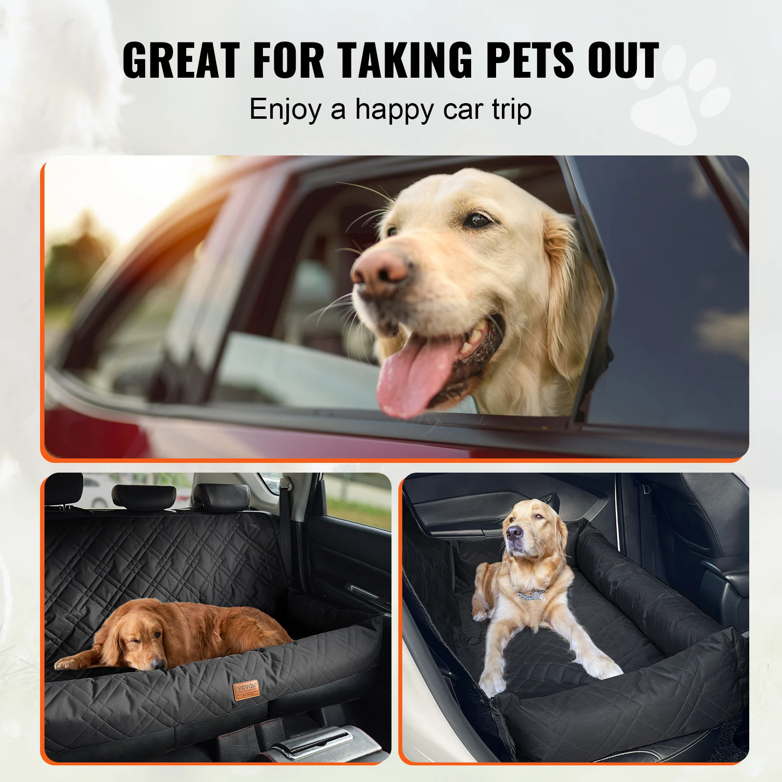 VEVOR Dog Car Seat Waterproof Dog Booster Seat Pet Car Seat with Clip-On Safety Leash PP Cotton Car Bed for Medium & Large Dog