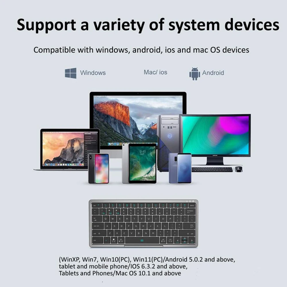 Portable Rechargeable Tri-Bluetooth Wireless Touchpad Keyboard with PU Leather Stand,78-Key Compact Keyboard for Mac OS/Window