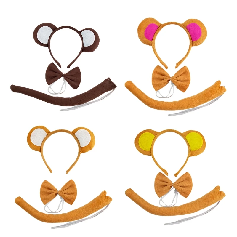 

Adult Boy Girl Kids Animal Ear Headband Tie Tail Bow Set Cosplay Halloween