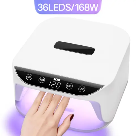 충전식 UV LED 네일 램프, 무선 젤 광택제 경화 램프, 대형 스크린, 전문 네일 장비, 168W, 36LED