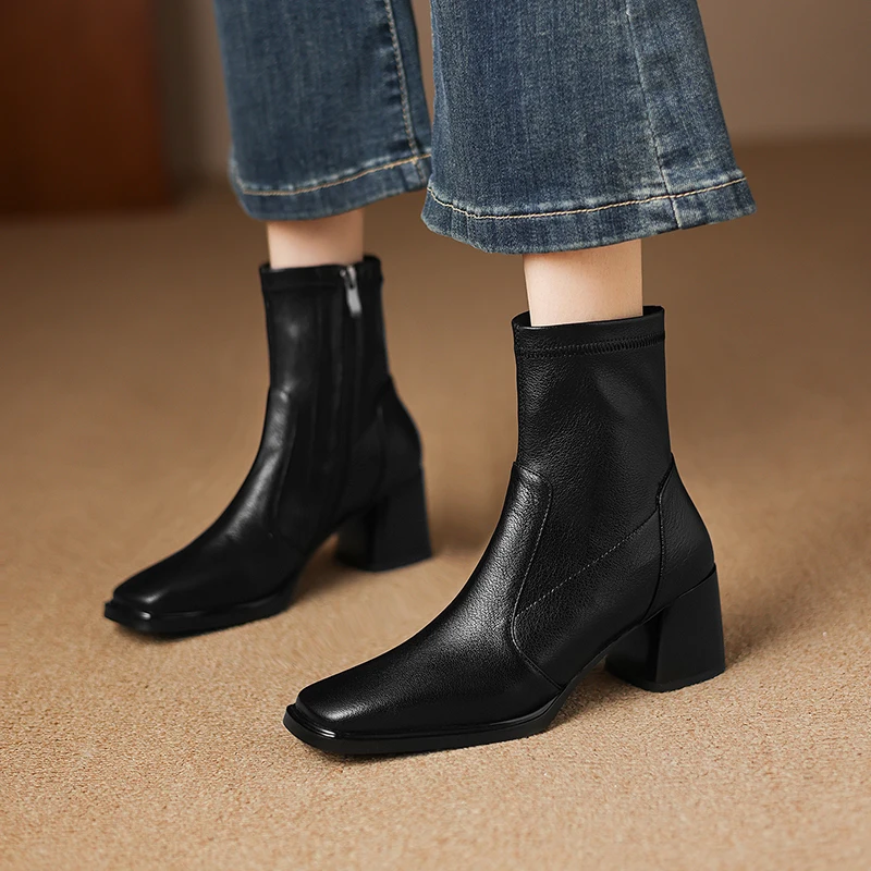 Leather Work Women Shoes - Stivali Moto in Vera Pelle con