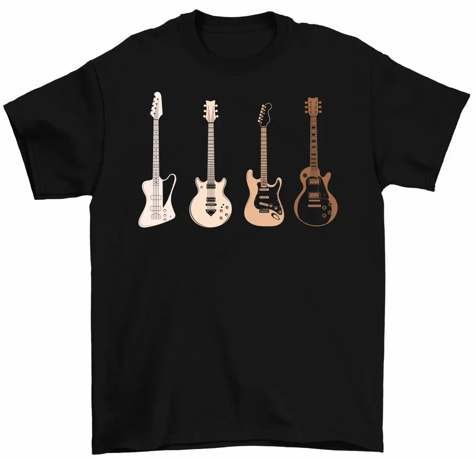 Types Of Guitars T-Shirt Acoustic Electric Rock And Roll Musician Guitarist Tees High Quality 100%Cotton Short Sleeve