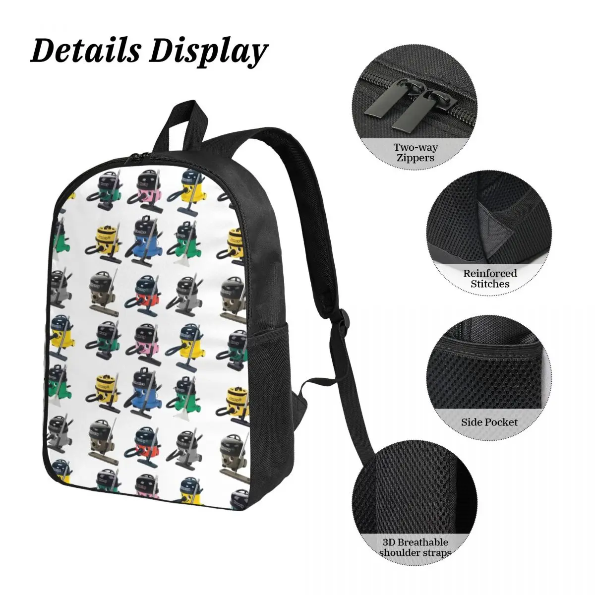 Henry hoover e amigos mochila estudante meninos meninas bookbag saco de escola portátil sacos de ombro 3ps isolado almoço saco lápis caso