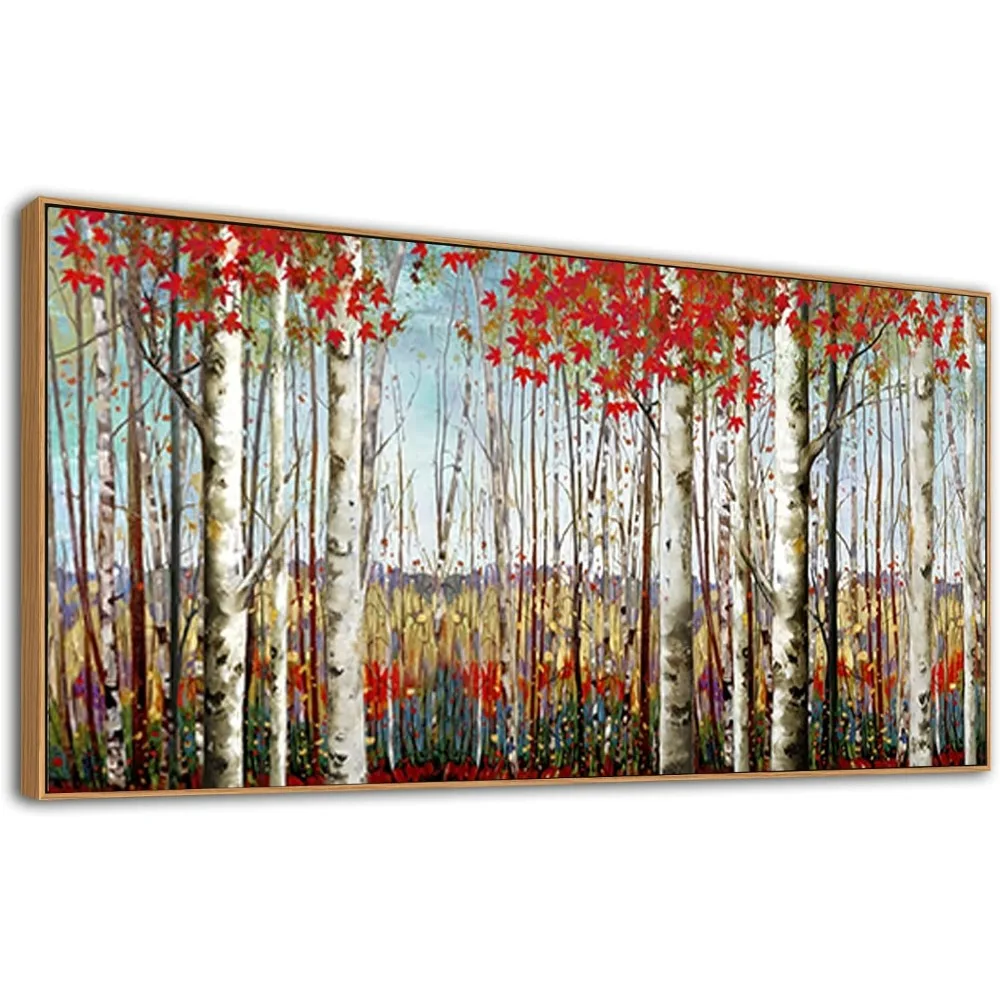 

Large Framed Wall Art for Living Room Bedroom Modern Wall Decor of Red Leaves White Birch Tree Painting Artwork Wall Decoration