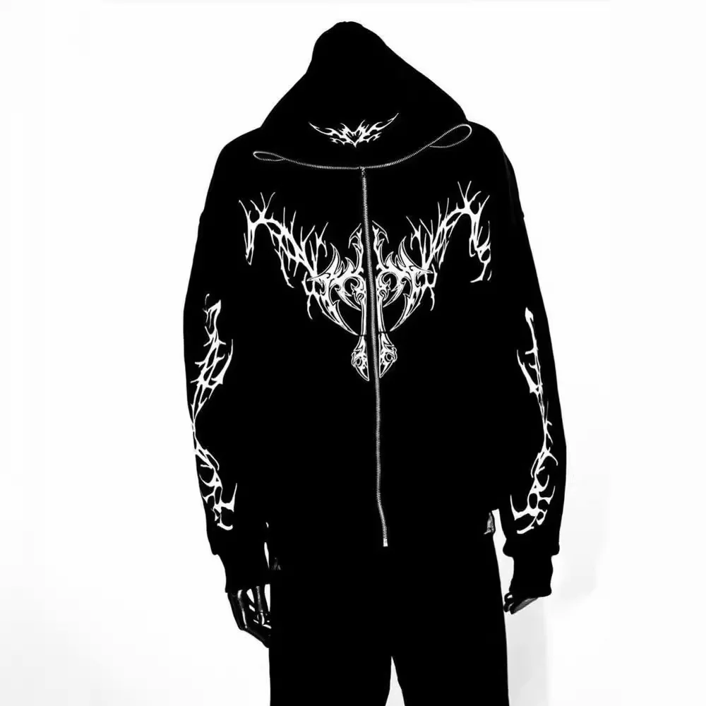 Bluza z kapturem Halloween Y2K Harajuku Street Retro Luźna Odzież Sportowa Gotycki Rozpinany Sweter Długi Rękaw Regularny Krój Damski P...