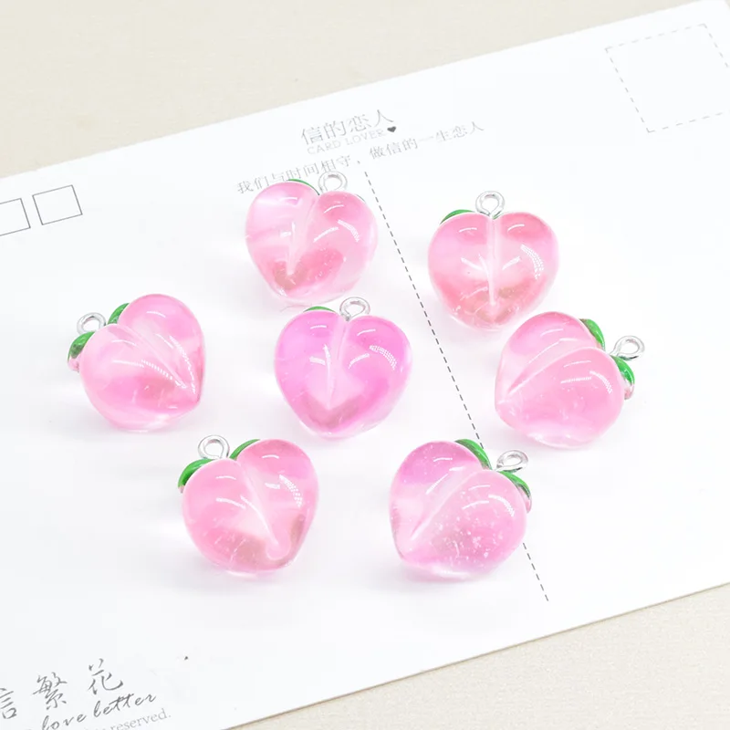 10pcs Flatback Pink Peach Resin Charms For Earring Making Korean Fruit Pendant For Brcelet Keychain Diy Jewelry Accessory F491