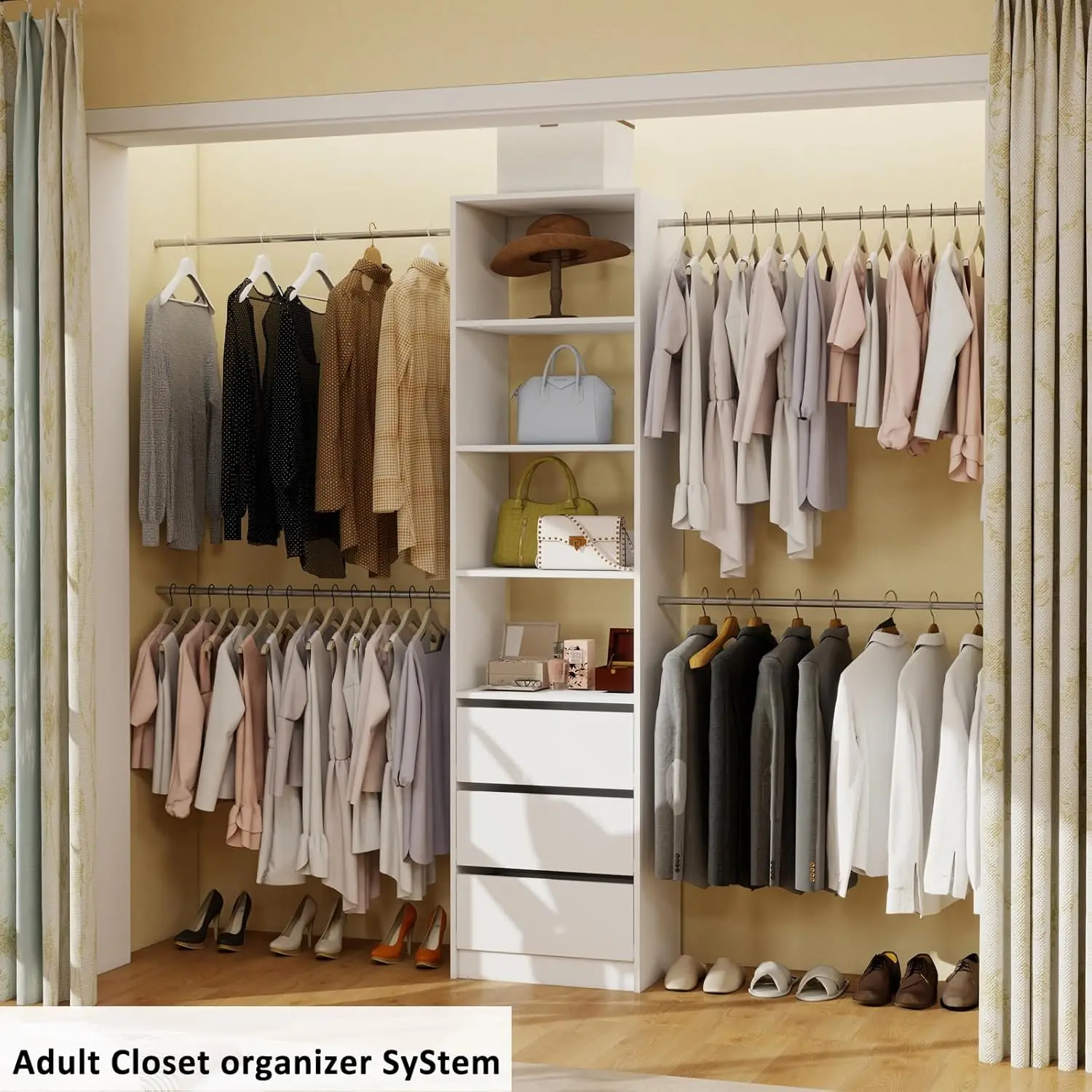 Closet System, 5-8Ft Custom Closet Organizer System With 5 Adjustable Rods, 99