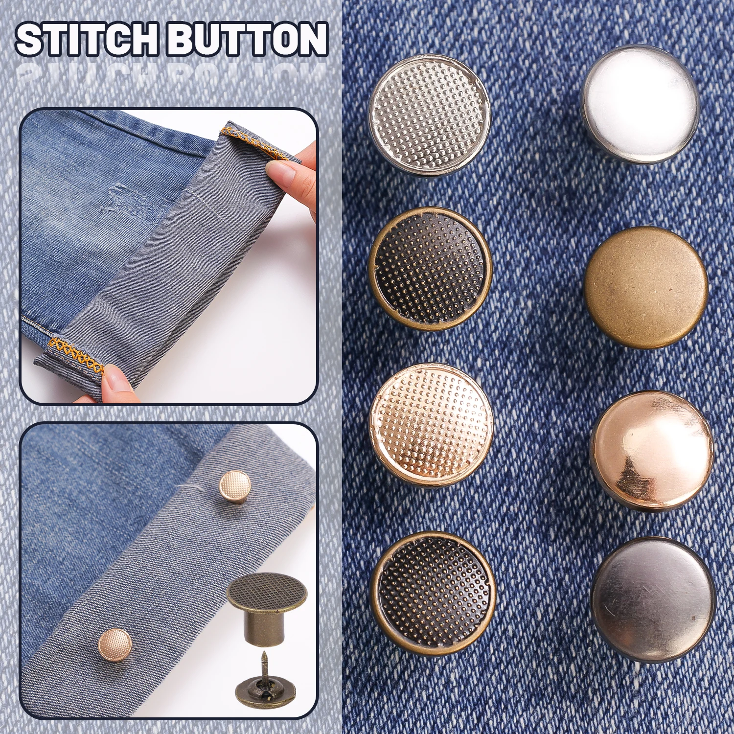 20PCS Detachable Jeans Buttons Adjustable Free Waist Retro Metal Button No Sewing Pants Buckles Screw Nail Repair Kit Send Tools