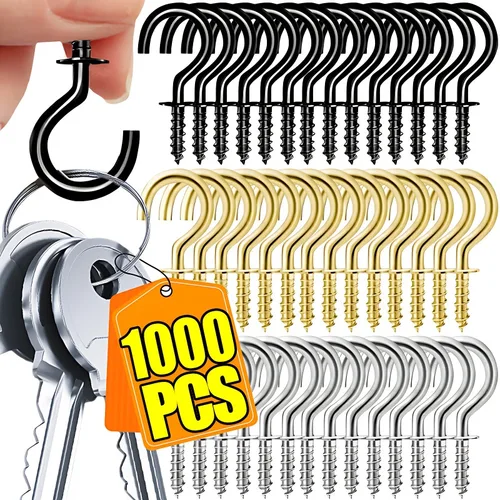 Mini gancho de tornillo multifuncional para montaje en pared, soporte para plantas colgantes con tornillo de hierro, ganchos de techo, colgador de tazas para llaves de gabinete, 1000/50 Uds.