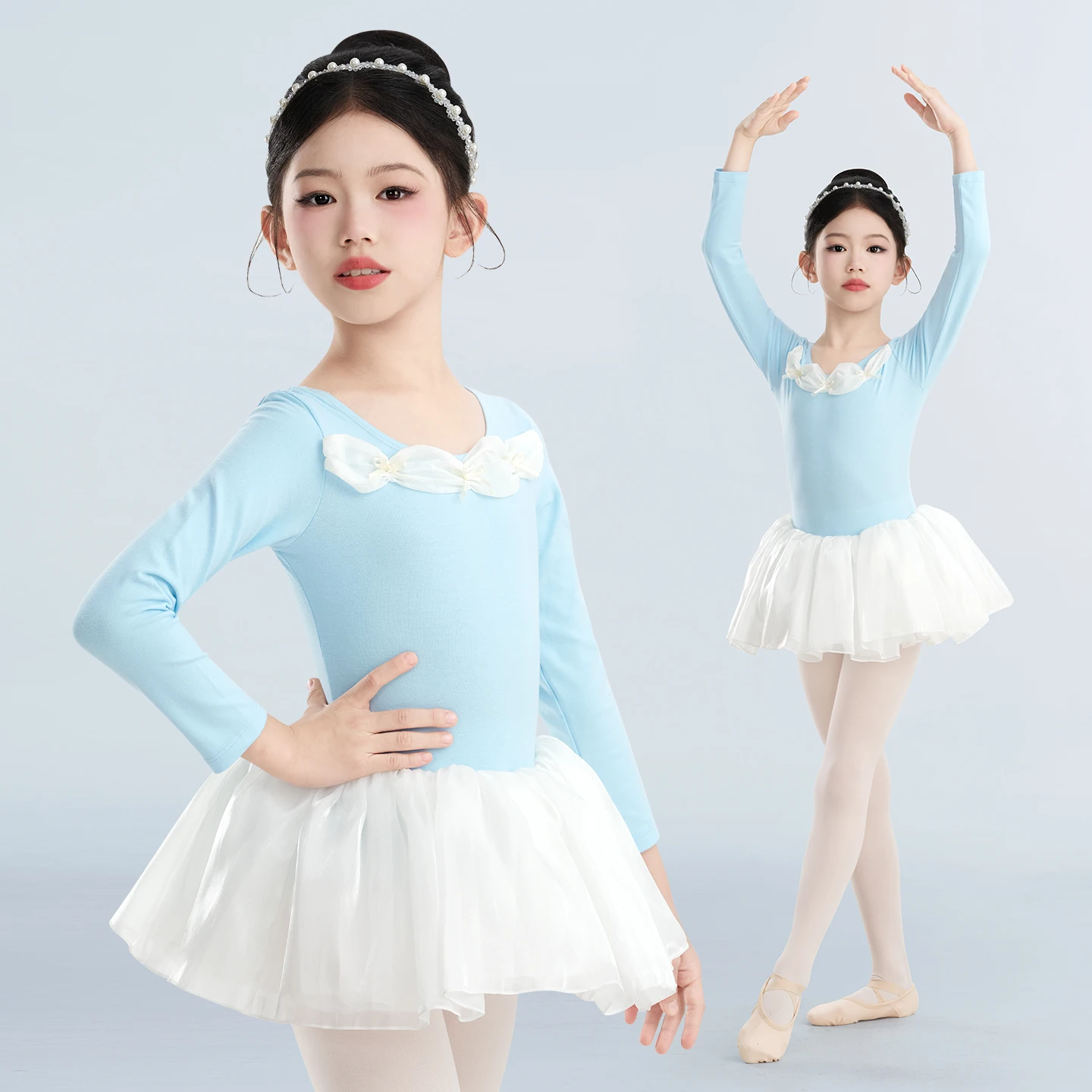 فستان باليه للفتيات والأطفال بأكمام طويلة فستان توتو للرقص مع فيونكة لعيد الميلاد فستان الأميرة رداء رقص الباليه مع تنورة الأورجانزا