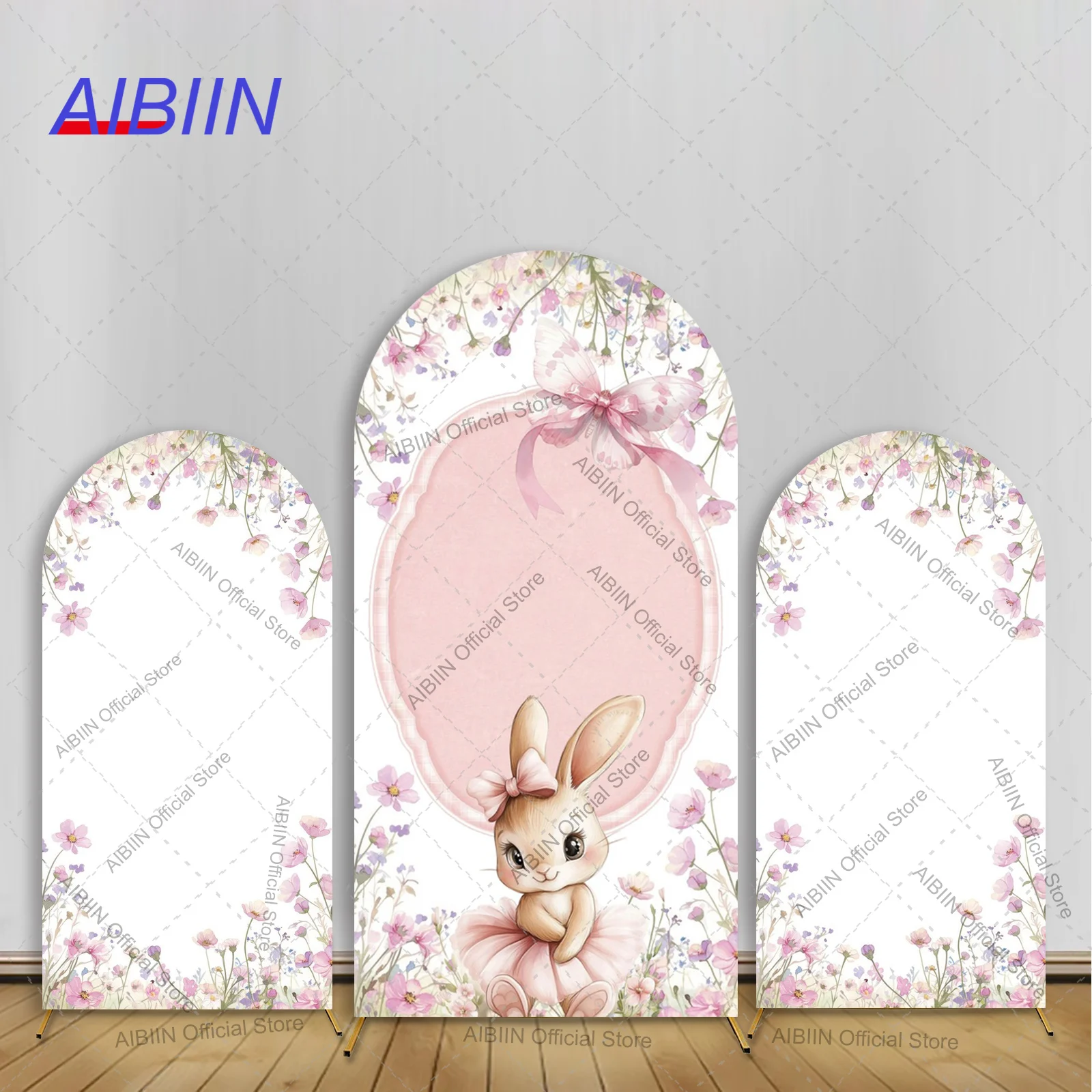 Couverture d'arrière-plan en arc Floral coloré, lapin mignon de pâques, nœud de printemps pour fille, décor de fête prénatale, anniversaire, Portrait Photozone