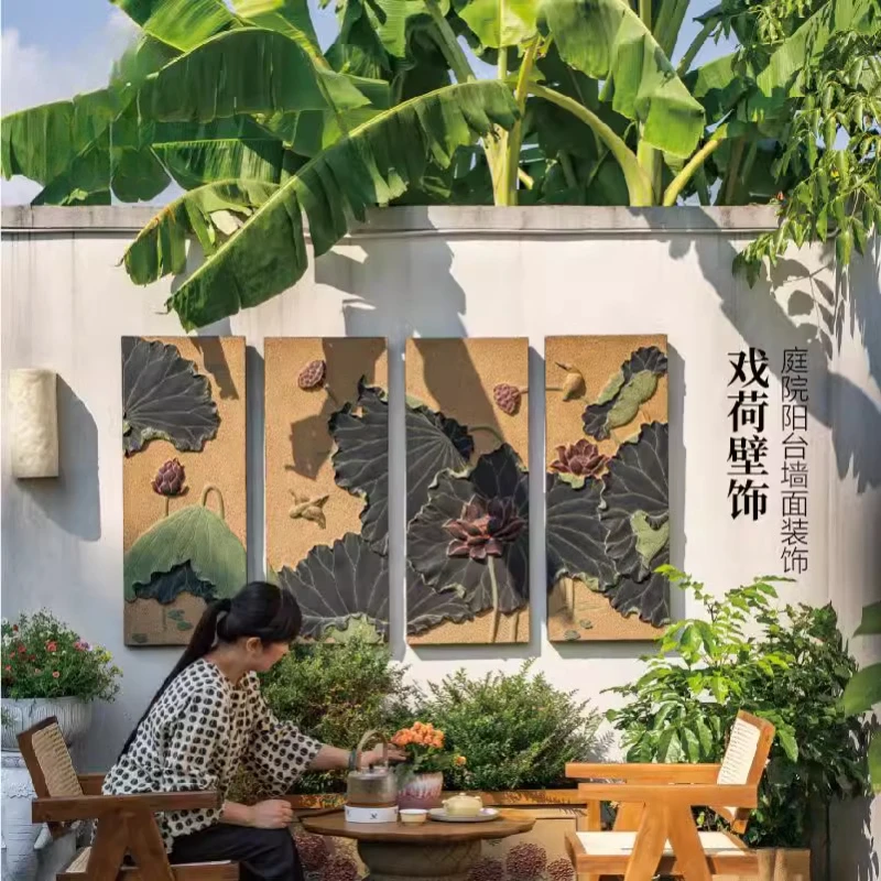 Outdoor wall decoration painting lotus hanging Chinese garden outdoor wall landscaping pendant decoration