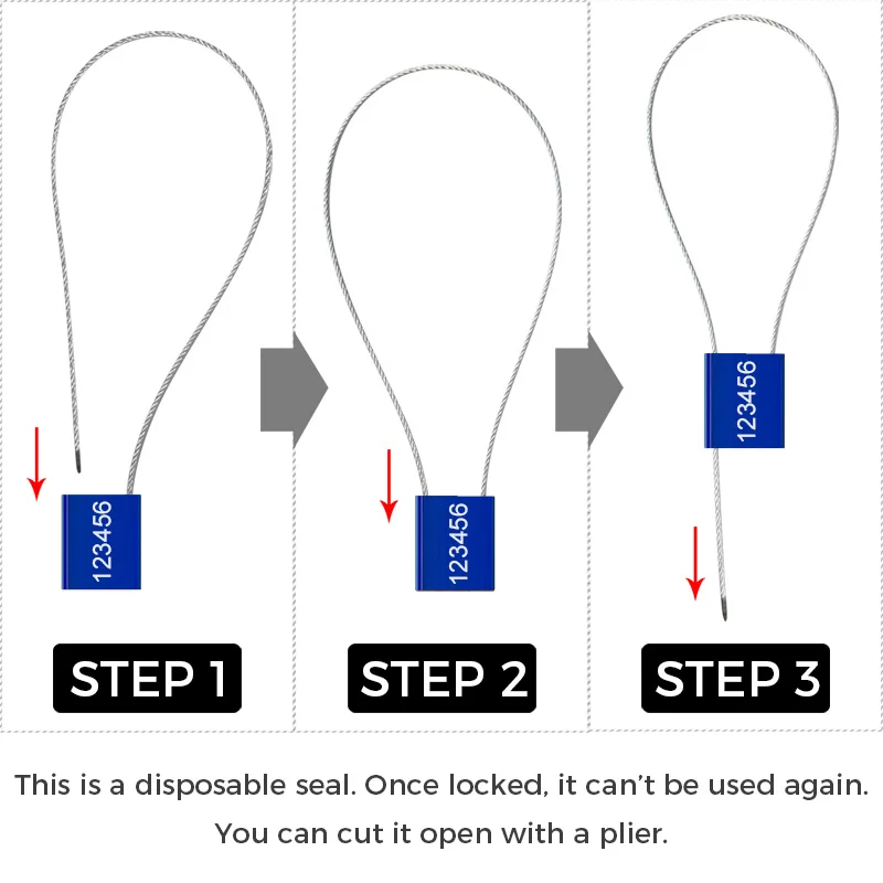 10pcs High Security Cable Seals Metal Container Steel Wire Tags Pull Tight Aluminum Shipping  Locking Label Serial Number 30CM