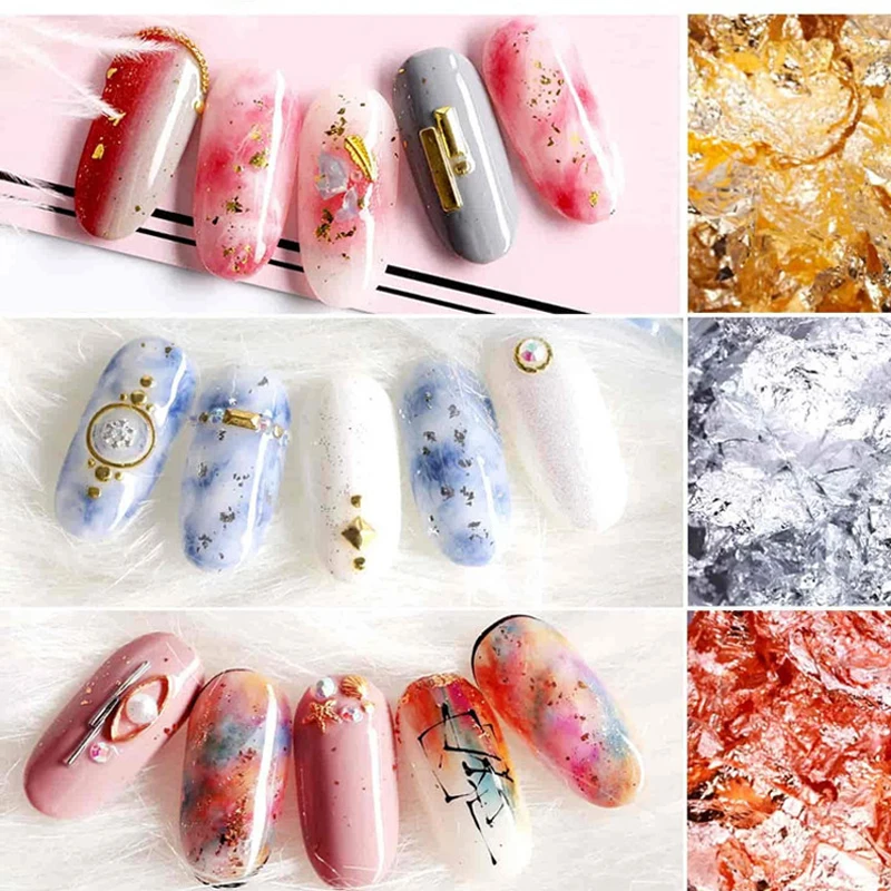 1 Caja de Papel de Láminas de Arte de Uñas Irregular Dorado y Plateado, Brillantina, Hojas de Oro, Fragmentos de Láminas de Séquin, Decoración DIY de Manicura 6
