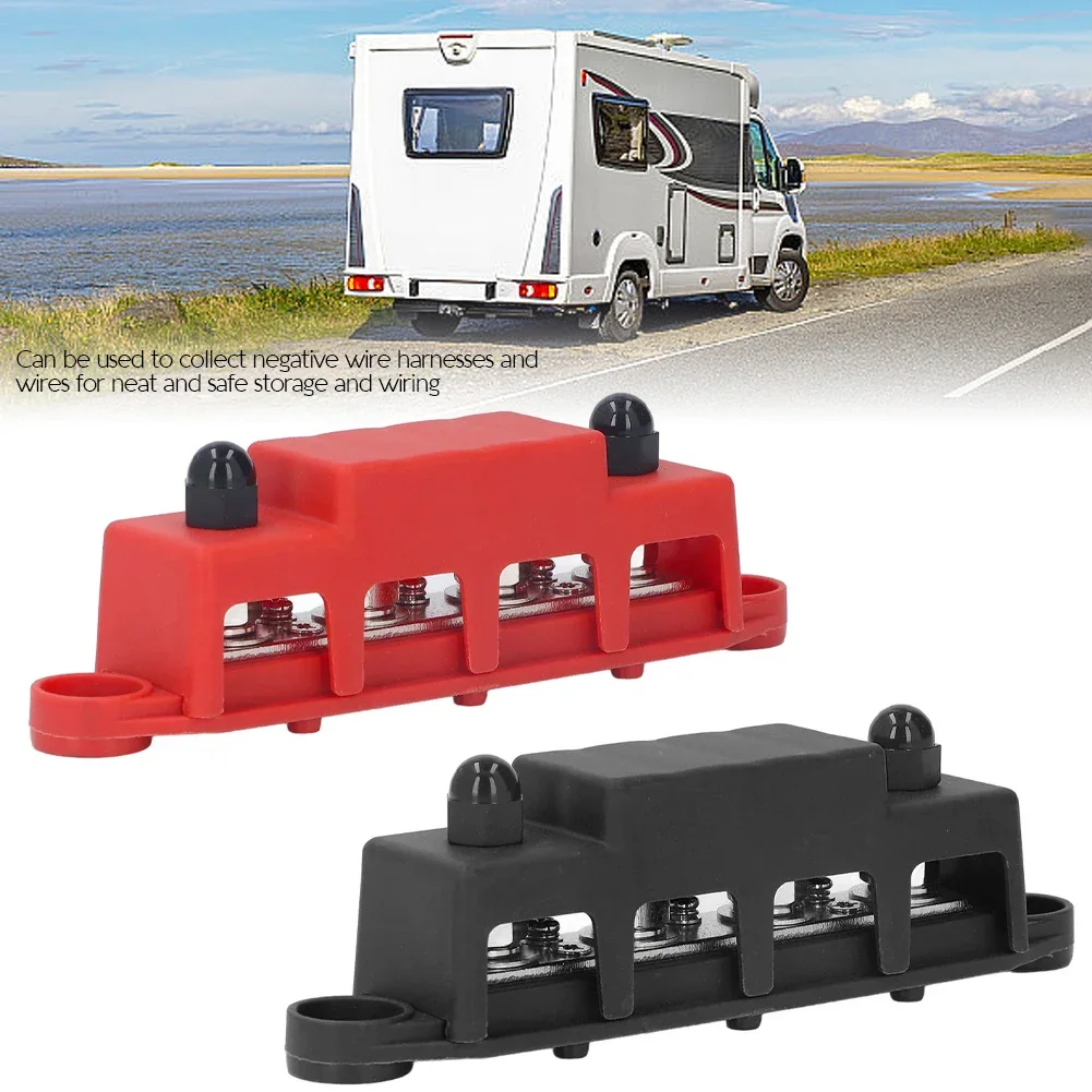 

DC 12V-48V 250A Bus Bar Terminal Battery Power Distribution Block with Cover M8 Screw 4 for Automobile Boat RV Truck Automotive