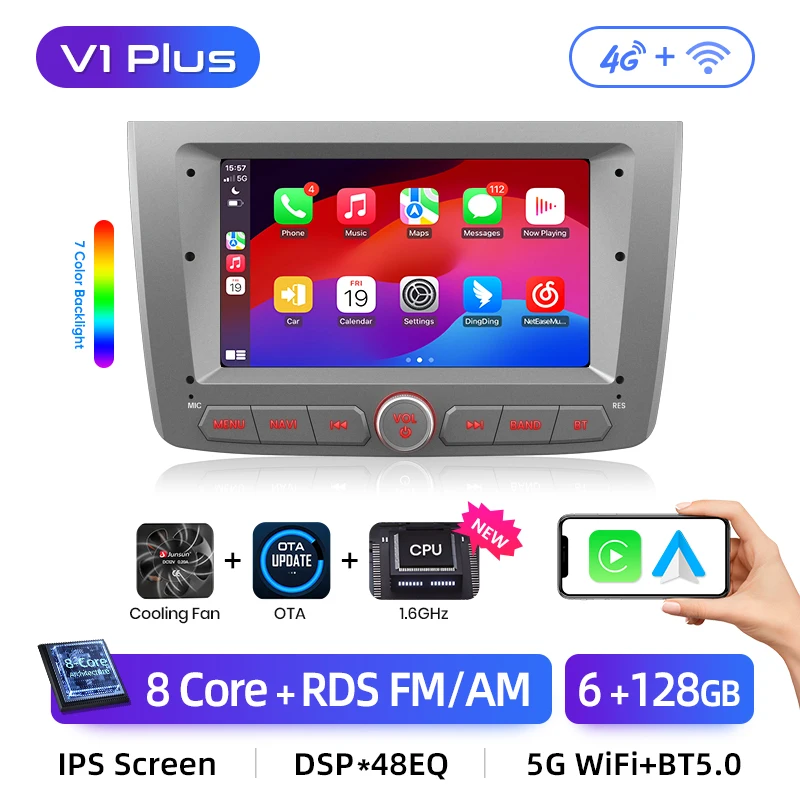 Junsun 7 Inch Autoradio voor Alfa Romeo Mito 2008 2009 2010 2011-2019 Draadloze CarPlay Android Auto Intelligente multimedia 4G