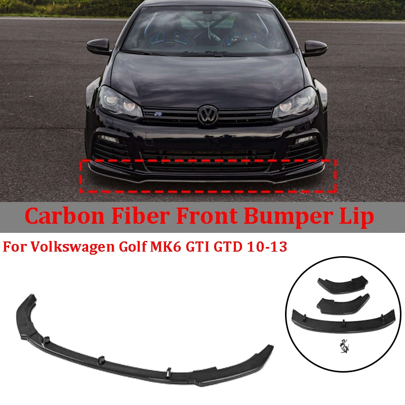 Oslamp Front Bumper Lip Spoiler Splitter For Volkswagen Golf MK6 GTI GTD 2010-2013 Bumper Lip Protector Carbon Fiber Gloss Black