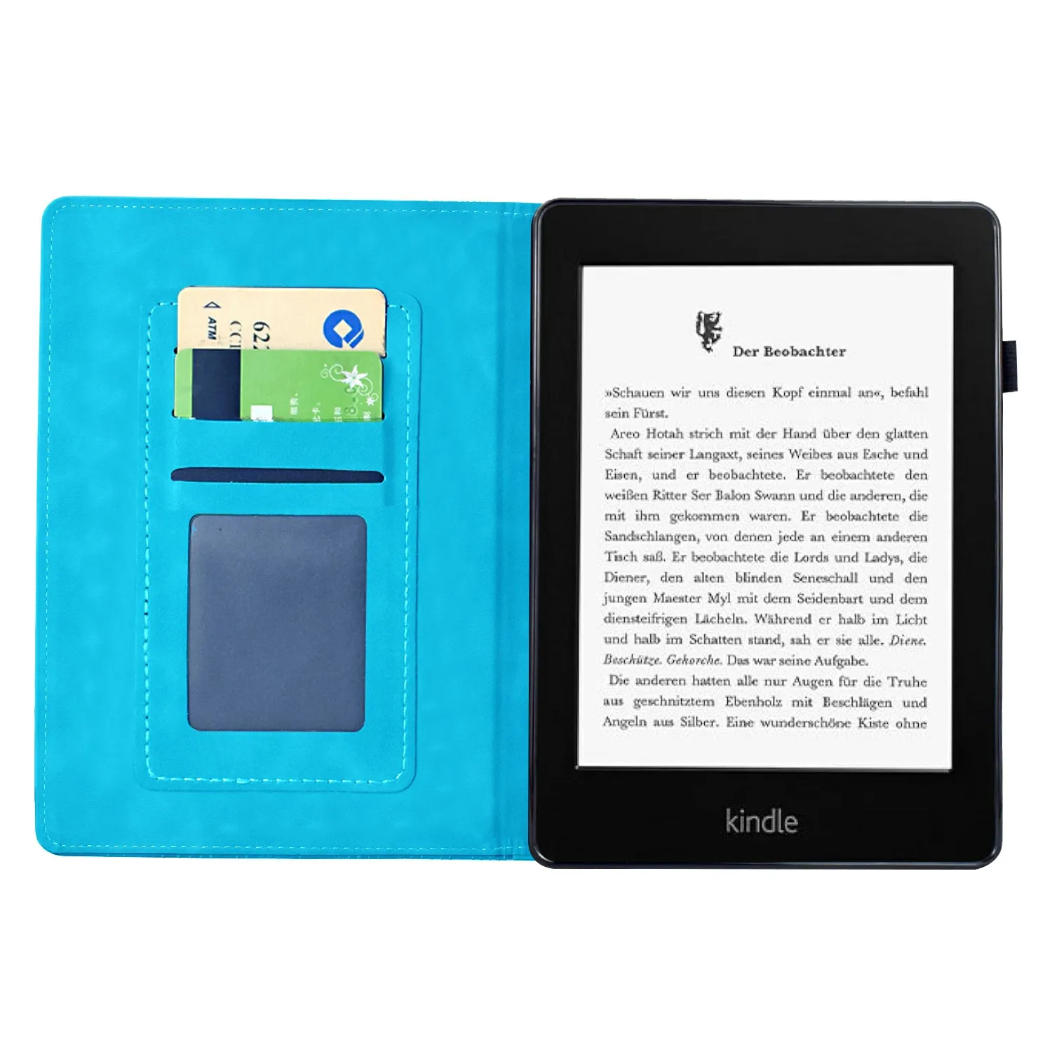 For Amazon Kindle Paperwhite 5 (2021) Case Mandala Imprinted Leather Tablet Cover with Card Slots - Sky Blue