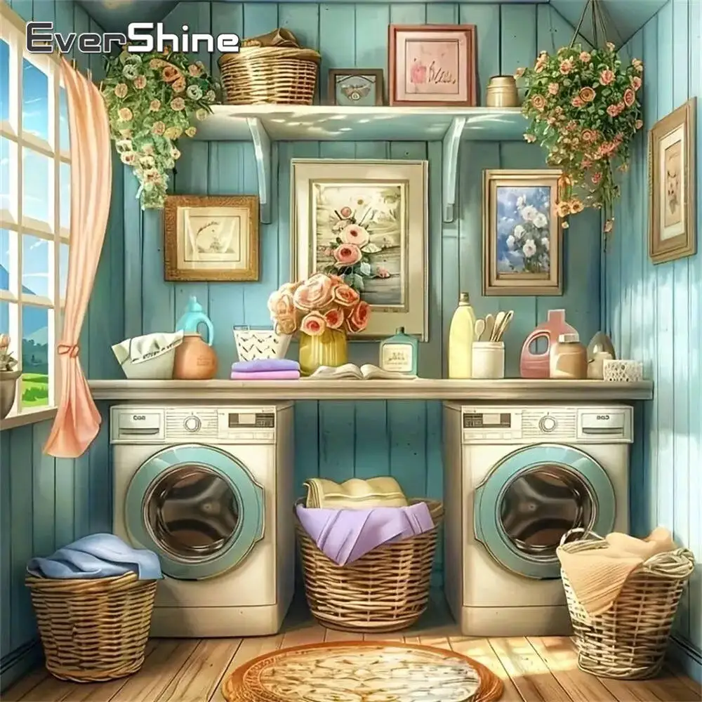 Evershine Diamant-Gemälde, Hund, Tier, Cartoon, komplett, quadratisch, rund, Diamant-Mosaik, Badezimmer, DIY-Bastelset, Heimdekoration