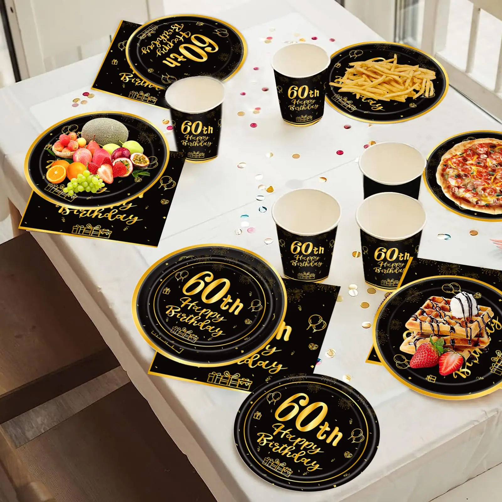 60th Birthday Party Supplies Plates1964 Birthday Paper Plates Dessert for Black Gold Theme Vintage Anniversary  Birthday Decor