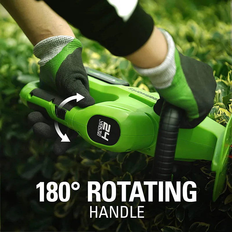 Greenworks-cortasetos inalámbrico con mango giratorio, herramientas de jardinería, 24V, 300w, 56cm, 22"