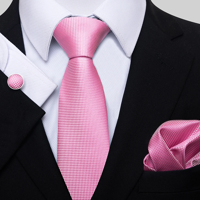 

Fashion Dropshipping Holiday Gift Tie Pocket Squares Cufflink Set Necktie Dot Man Pink Wedding Accessories Fit Workplace