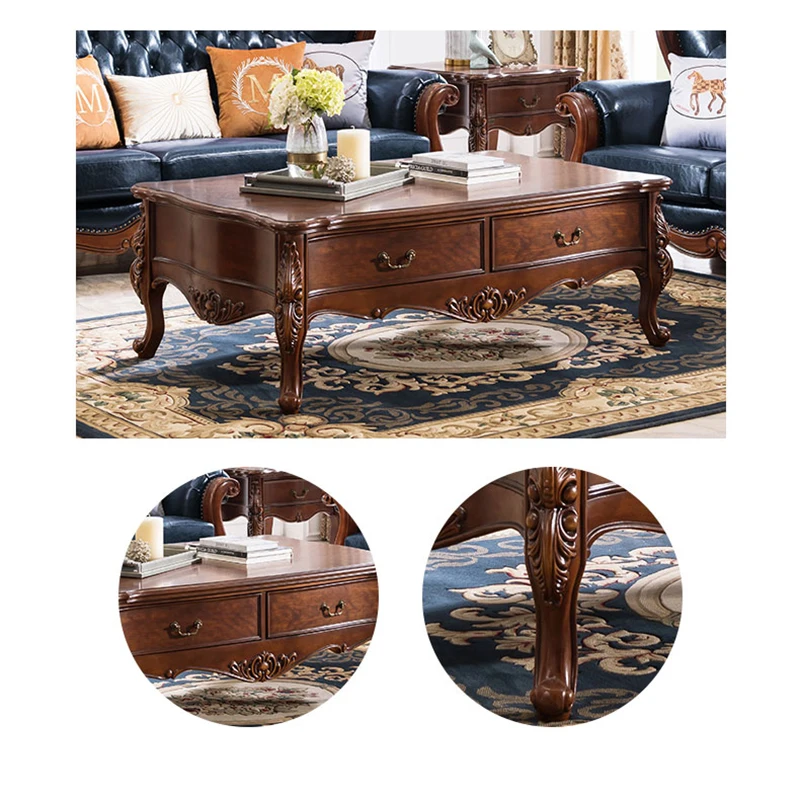Furniture American Solid Wood Tea Table Living Room Simple Storage Rectangular Tea Table Retro European Coffee Table
