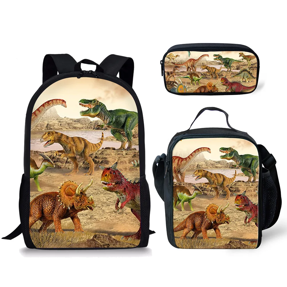 Cartoon Herbivore Dinosaurus 3 Stks/set Rugzak 3d Print School Student Boekentas Anime Laptop Dagrugzak Lunch Tas Etui