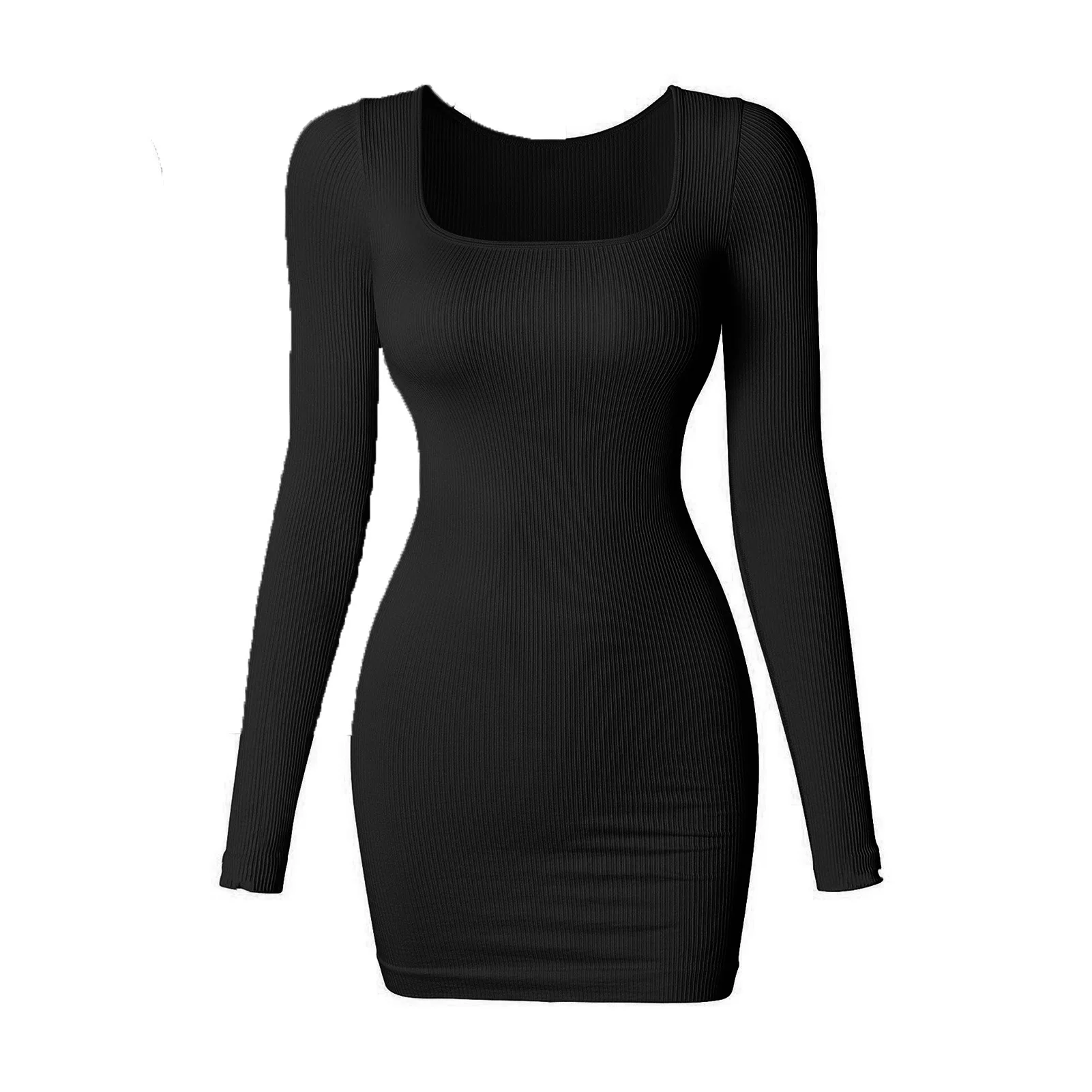 Women Bodycon Mini Dresses Stretchy High Waist Slim Fit Long Sleeve Dress for Wedding Party Wear