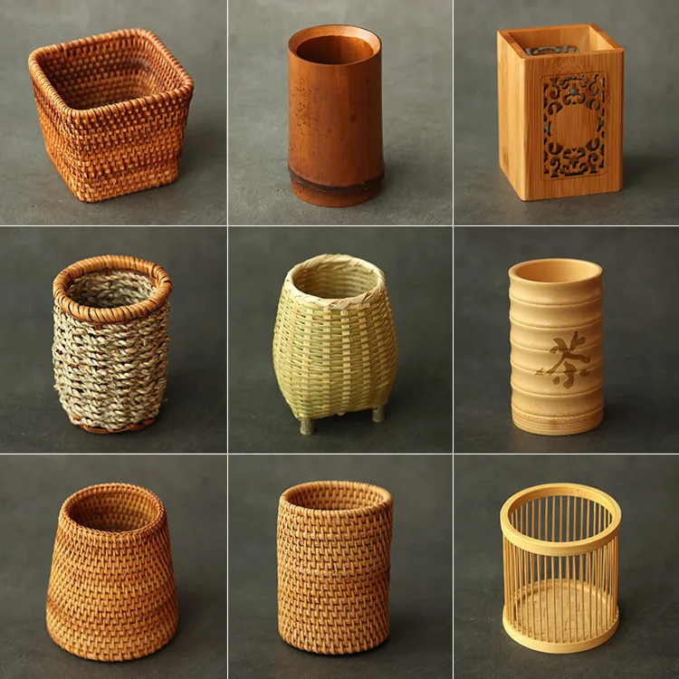 Mountain Bamboo Rattan Woven Six Gentlemen Tea Container Straw Woven Bamboo Woven Bamboo Teaware Set Tea Filter Tea Ceremony