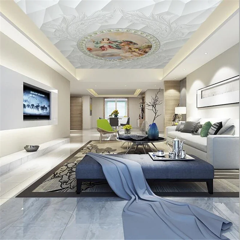 Custom Wallpaper 3d Photo Murals relief Luxury Palace Style European Style Ceiling  white polygonal brick wall decoration Обои